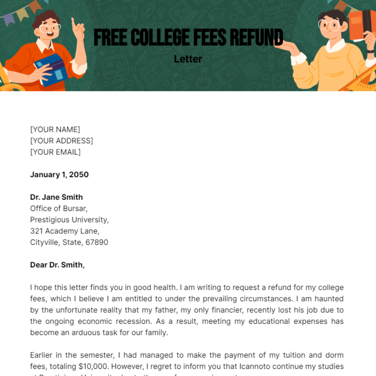 College Fees Refund Letter Template
