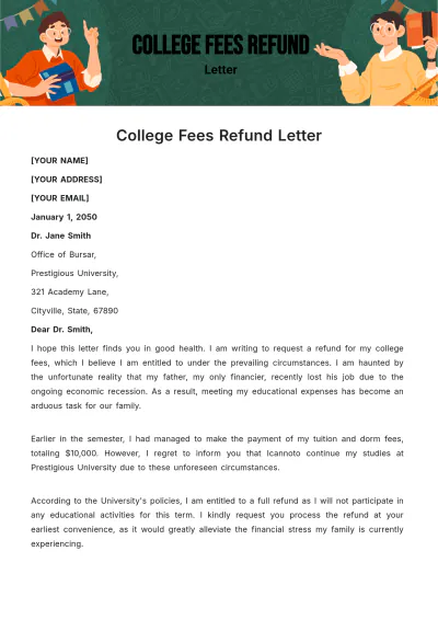 Free College Fees Refund Letter Template to Edit Online