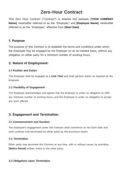 Free Zero Hour Contract Template to Edit Online