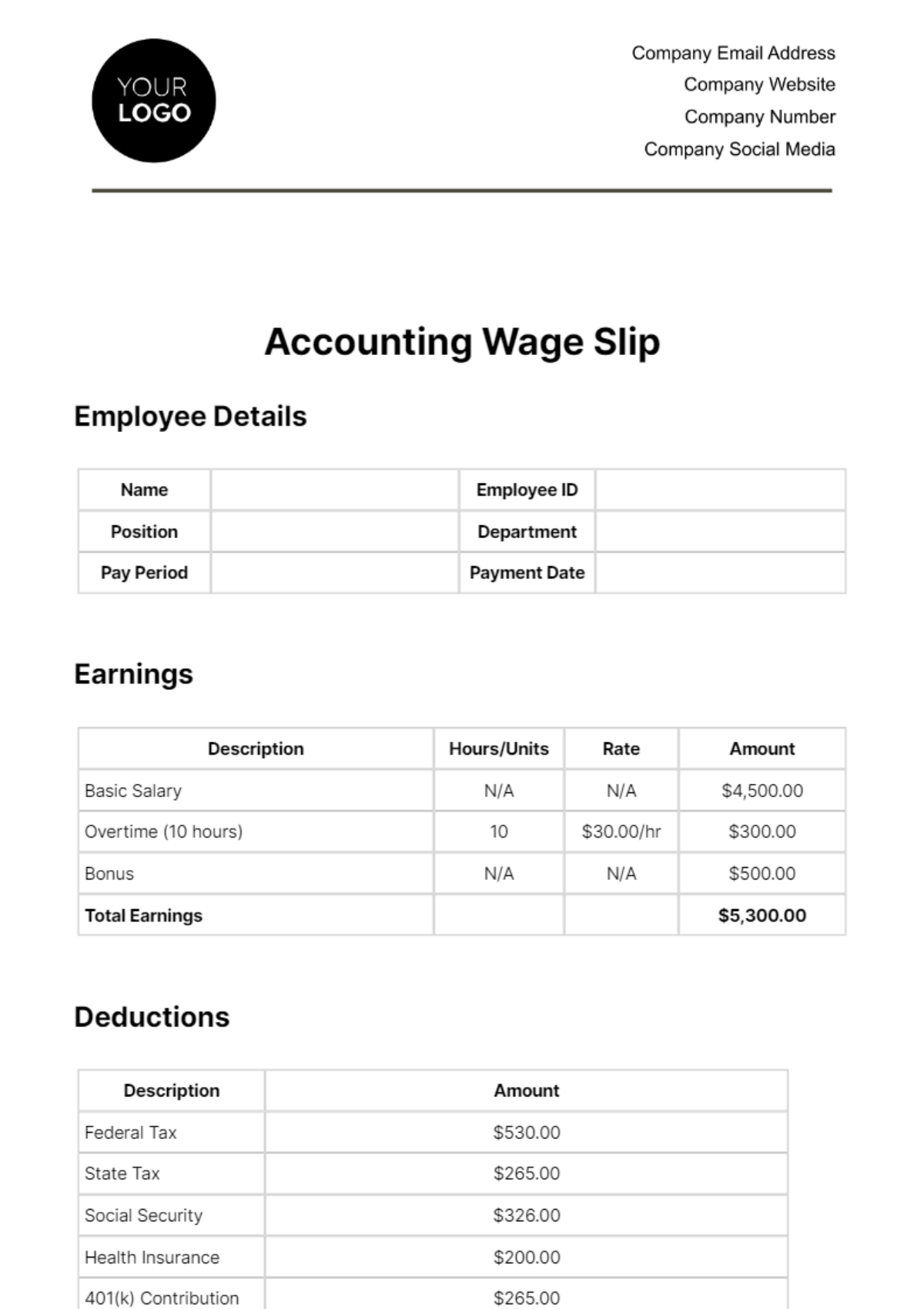 Free Accounting Wage Slip Template