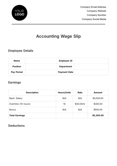 Free Accounting Wage Slip Template to Edit Online