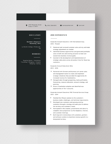 Corporate Account Executive Resume Template Word Apple Pages Template