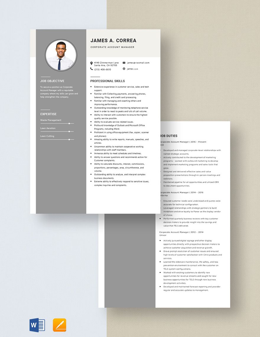 Corporate Account Manager Resume