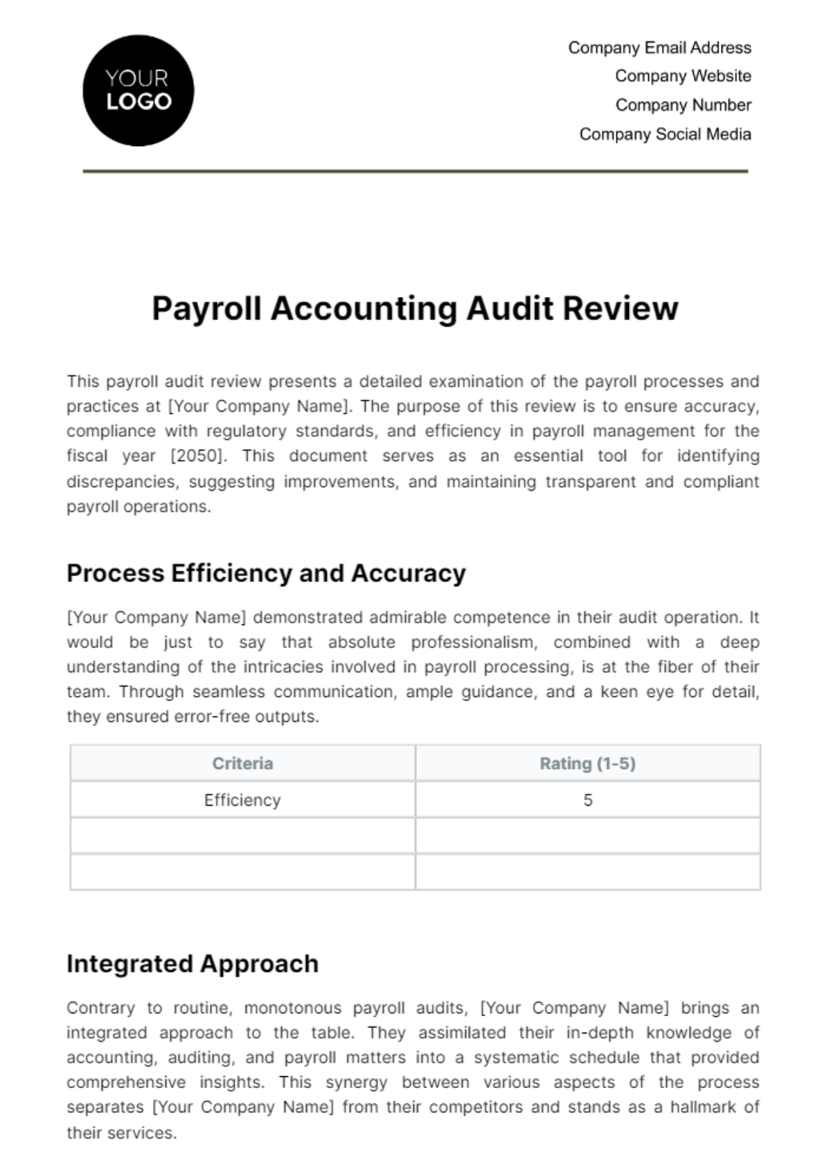 Payroll Accounting Audit Review Template