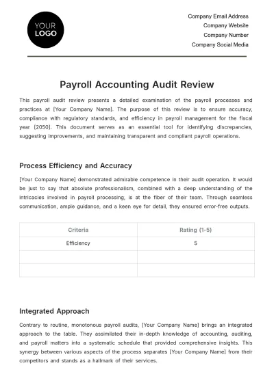 Free Payroll Accounting Audit Review Template to Edit Online