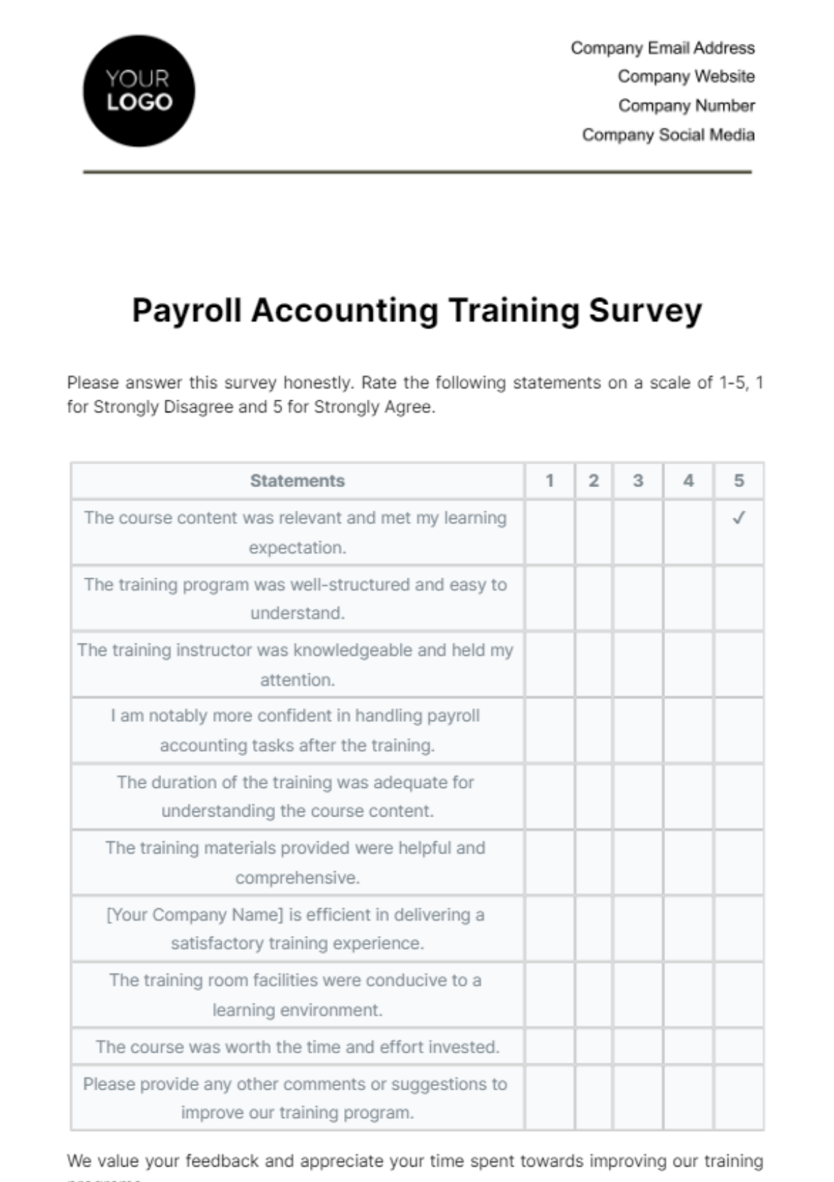 Payroll Accounting Training Survey Template
