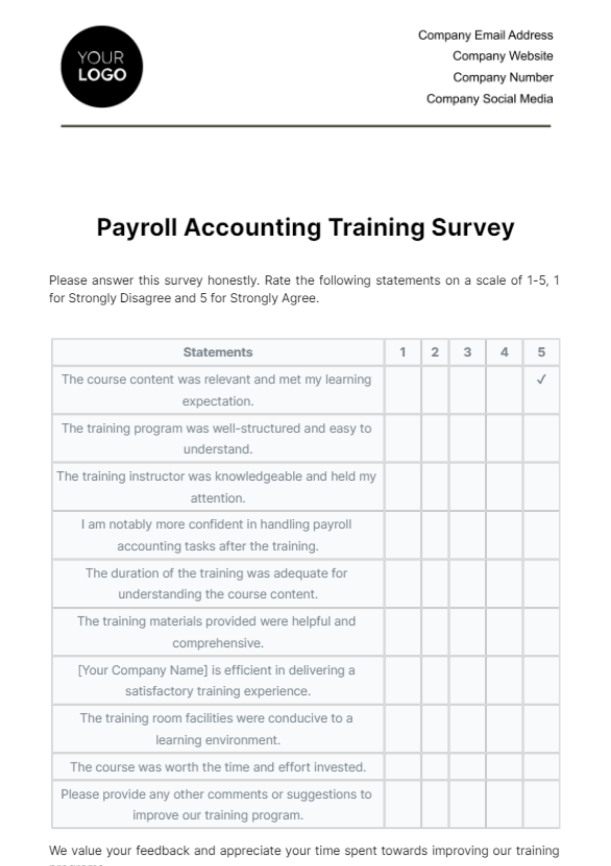 Payroll Accounting Training Survey Template - Edit Online & Download