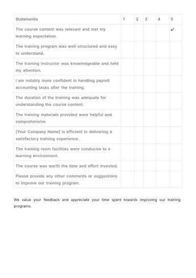 Free Payroll Accounting Training Survey Template to Edit Online