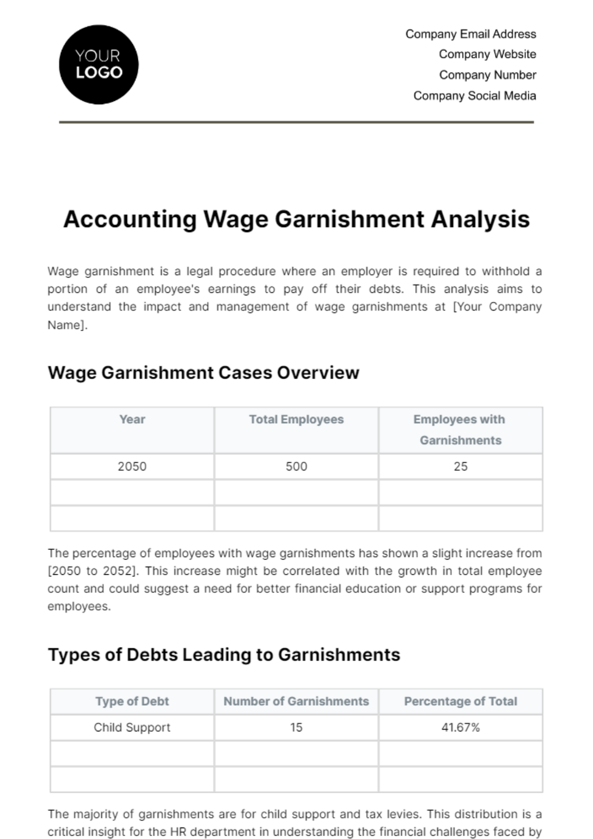 Accounting Wage Garnishment Analysis Template
