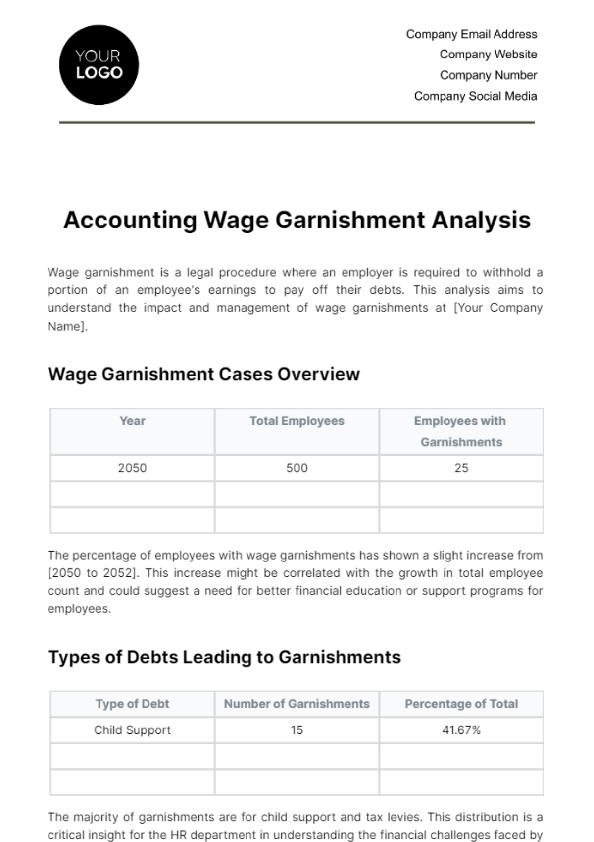 Accounting Wage Garnishment Analysis Template - Edit Online & Download