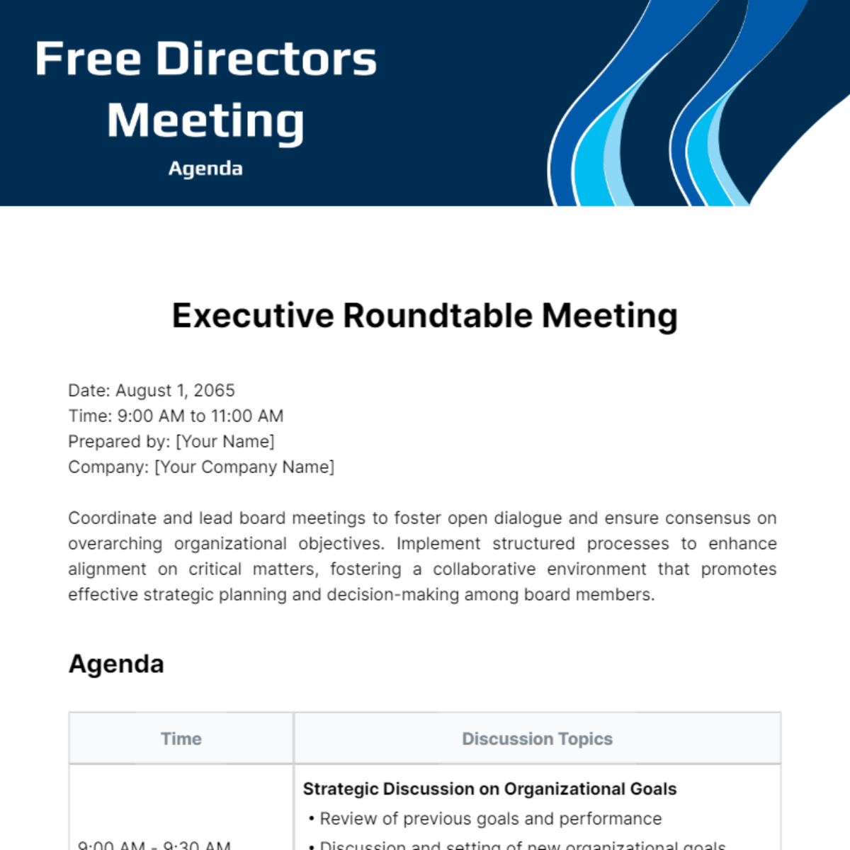 Free Directors Meeting Agenda Template