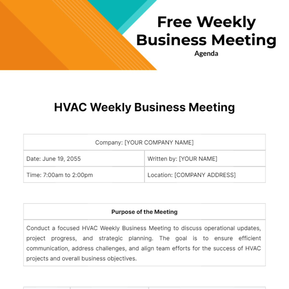 Free Weekly Business Meeting Agenda Template
