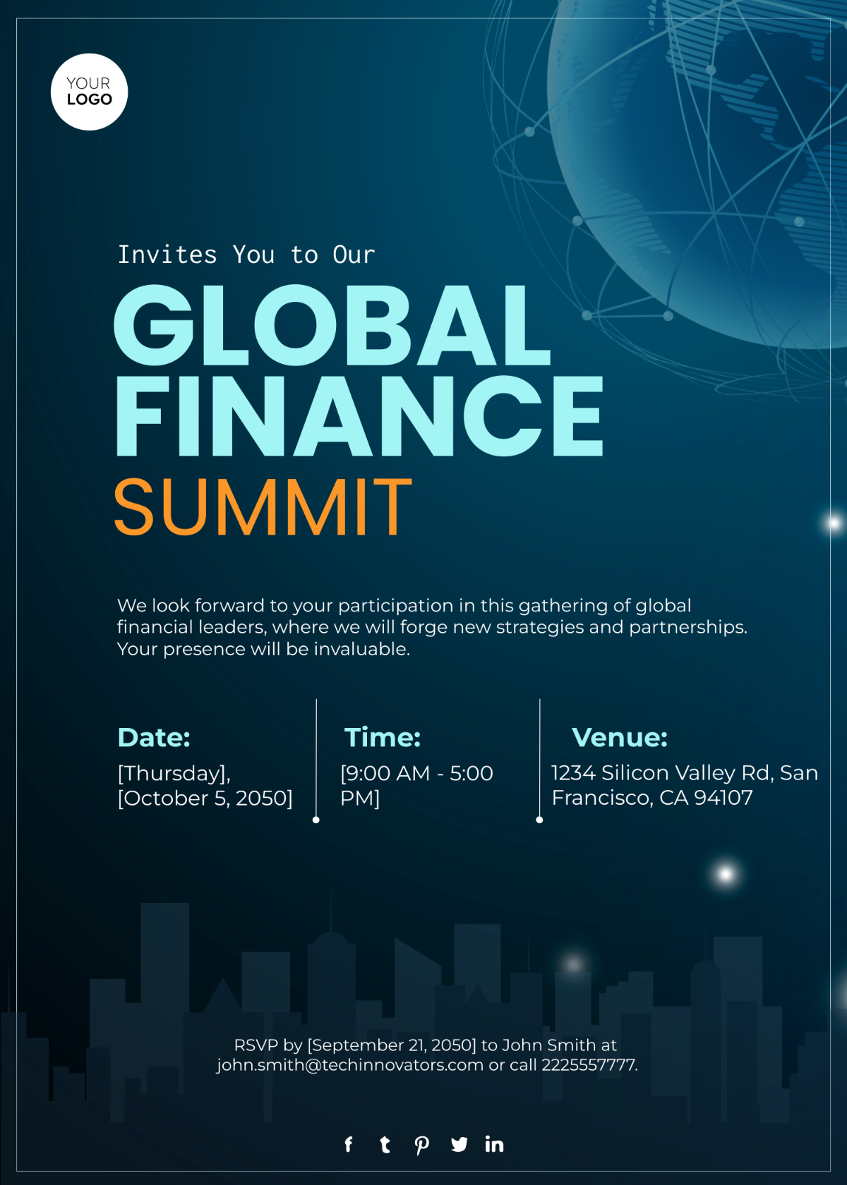 Global Finance Summit Invitation Card