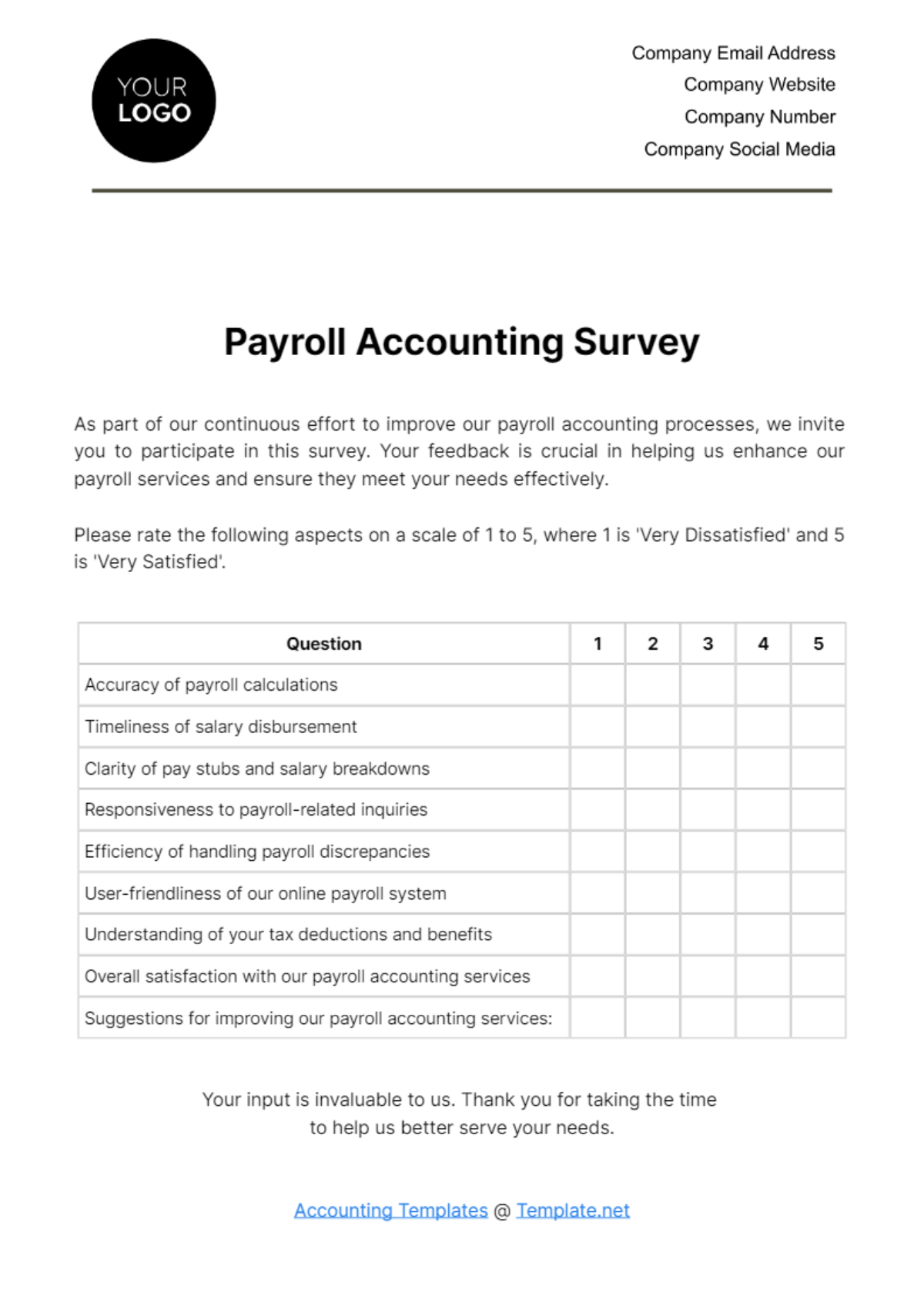 Free Payroll Accounting Survey Template