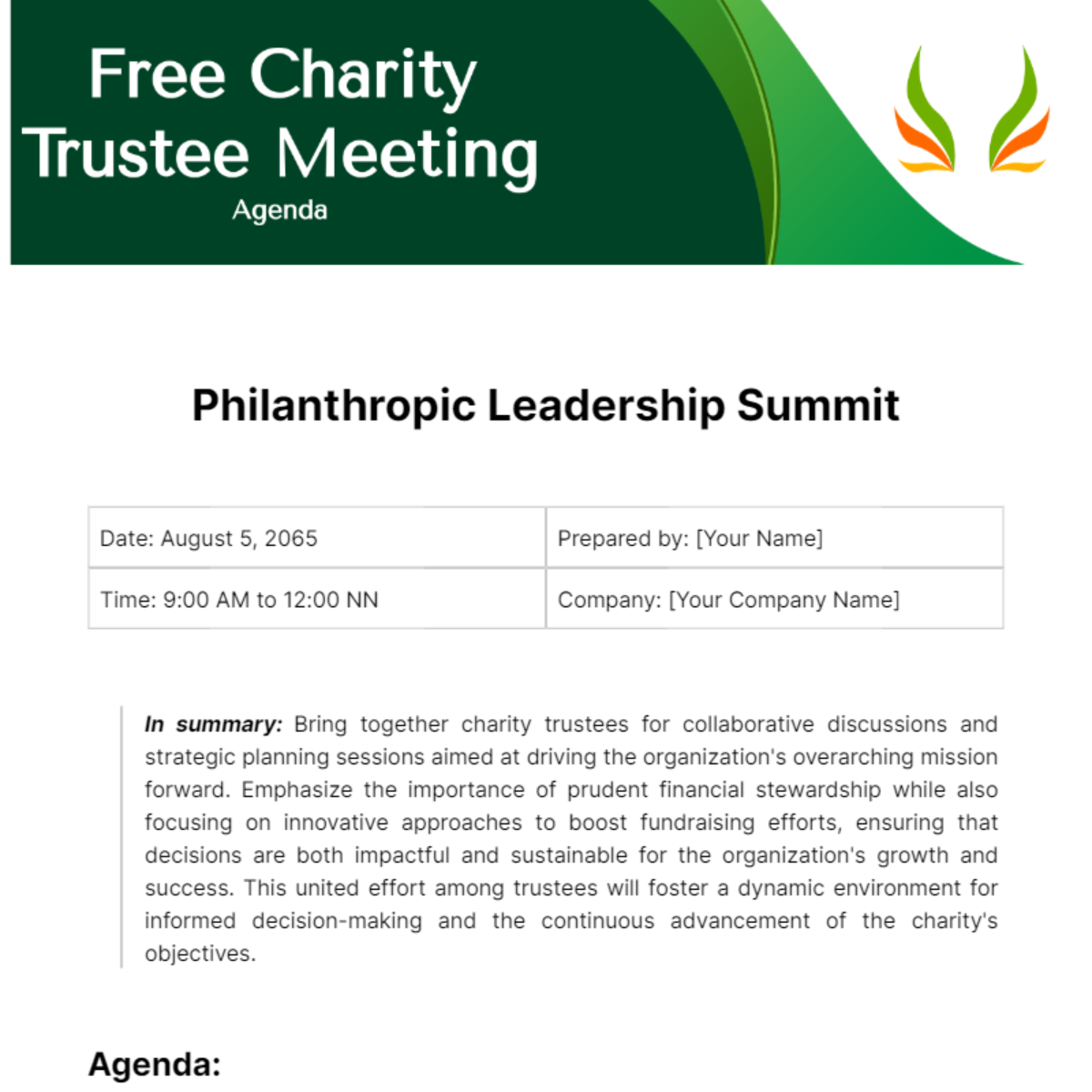 Free Charity Trustee Meeting Agenda Template