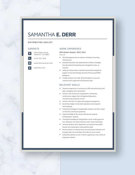 Distribution Analyst Resume Template