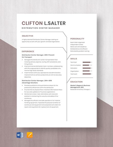 Distribution center general manager resume
