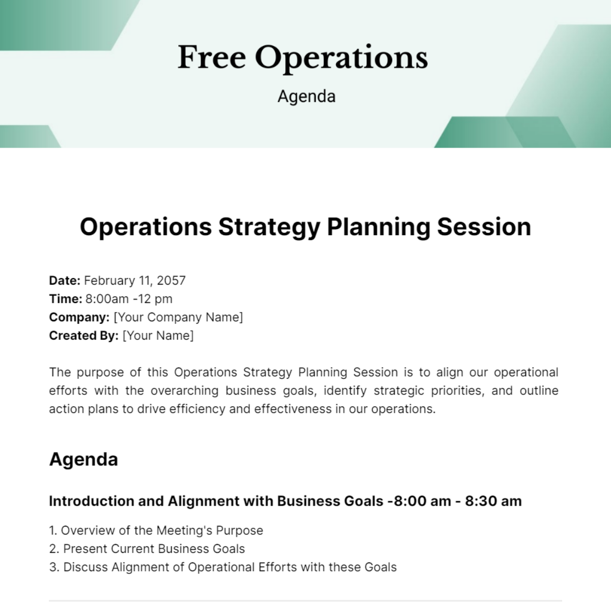 Free Operations Agenda  Template