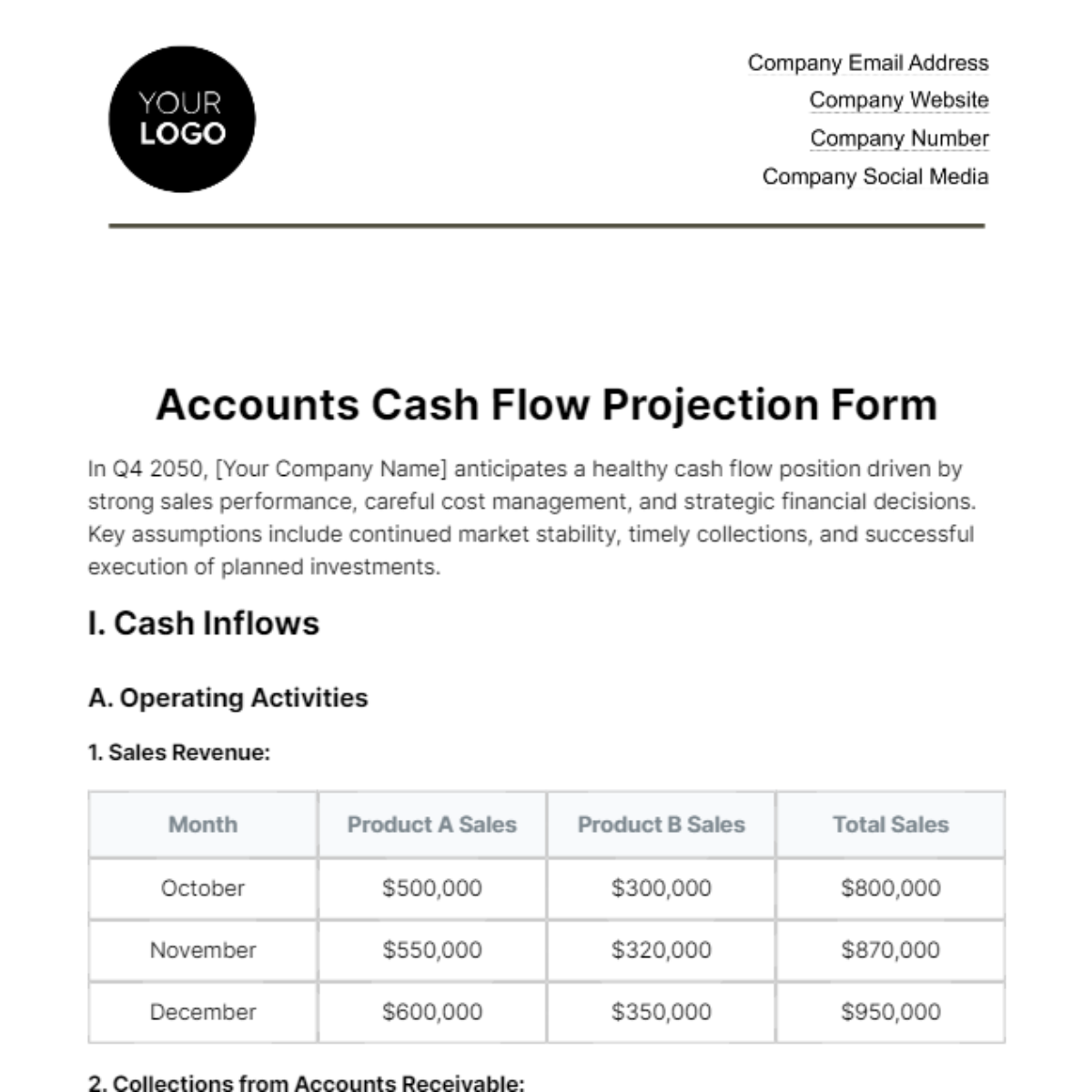 Accounts Cash Flow Projection Form Template - Edit Online & Download ...