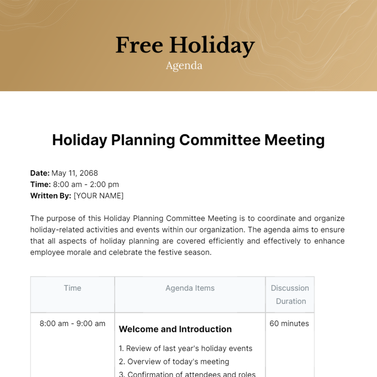 Free Holiday Agenda  Template