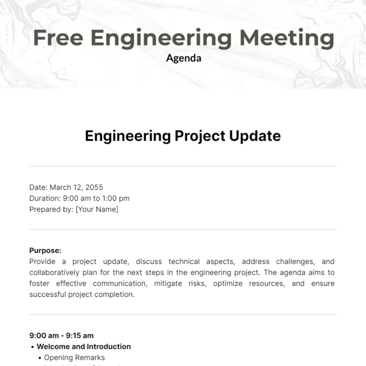 Free Engineering Meeting Agenda Template