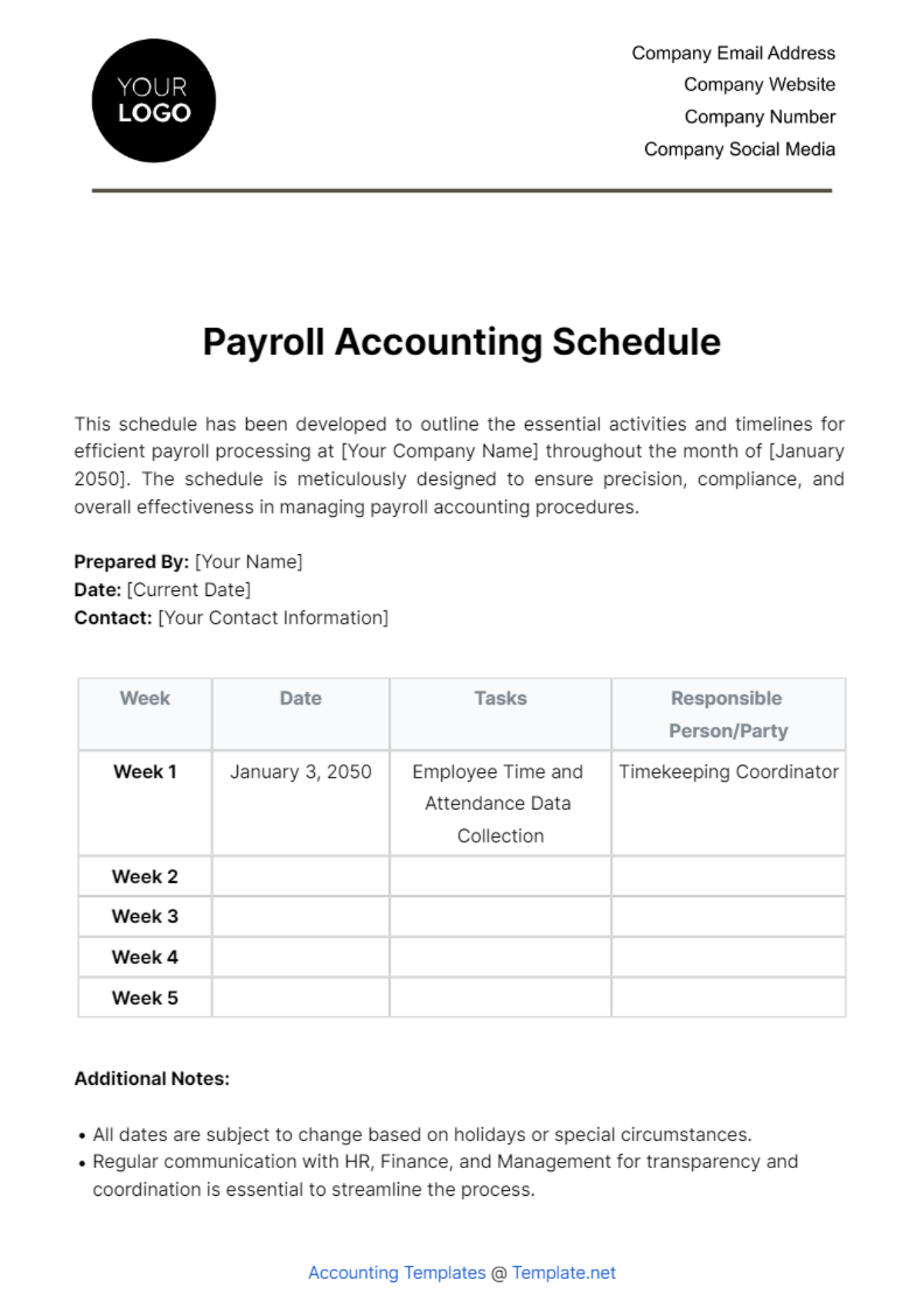Payroll Accounting Schedule Template