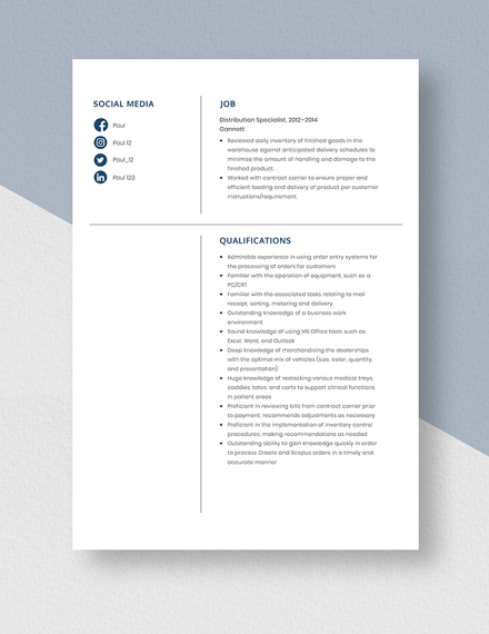 Distribution Specialist Resume Template