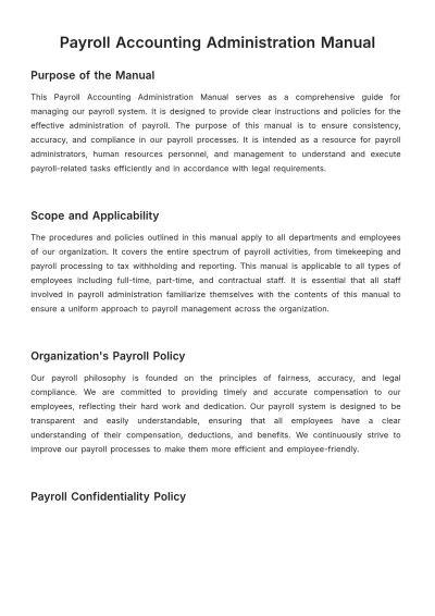 Free Payroll Accounting Administration Manual Template to Edit Online