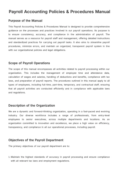 Free Payroll Accounting Policies & Procedures Manual Template to Edit Online