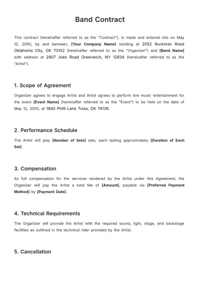 Free Band Contract Template to Edit Online