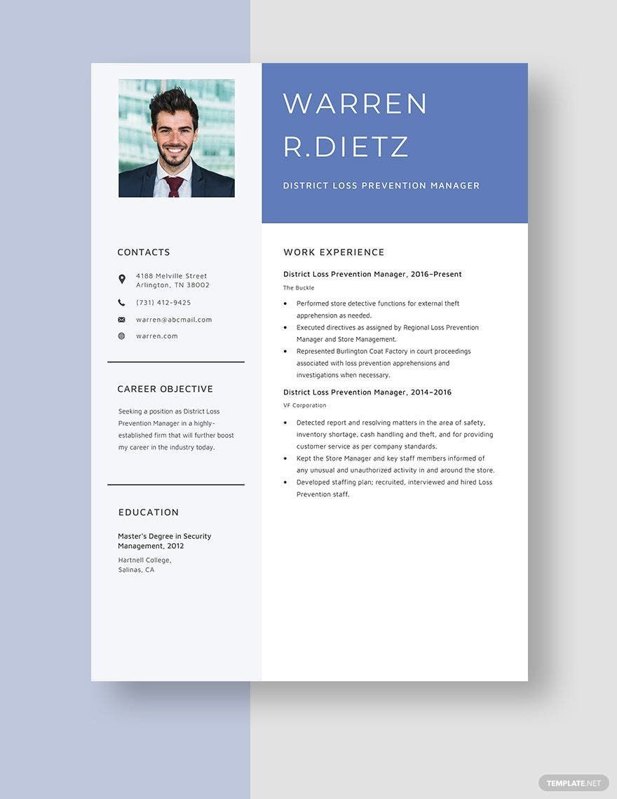 Free District Loss Prevention Manager Resume in Word, Apple Pages