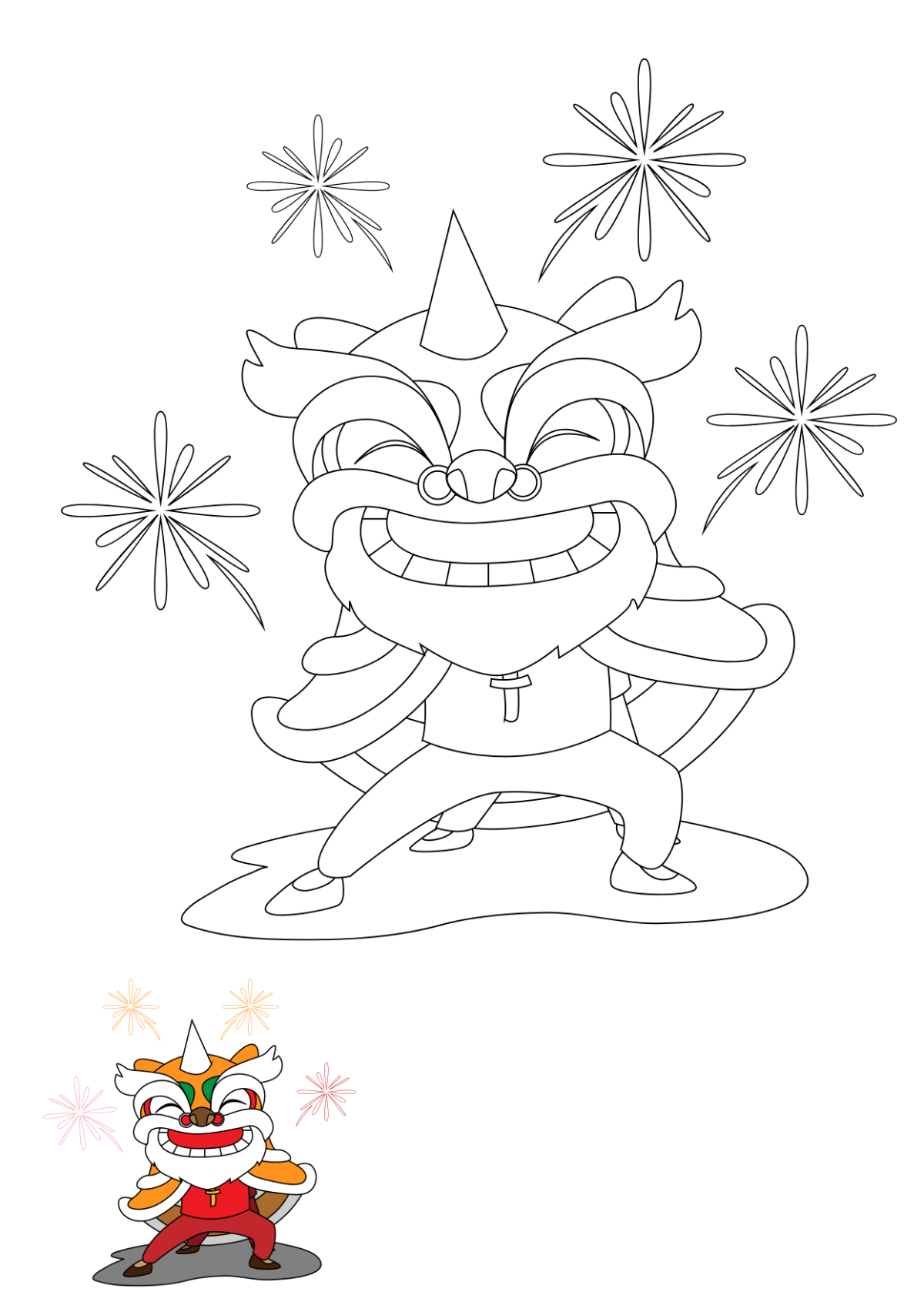 Happy Chinese New Year 2024 Coloring Pages Template