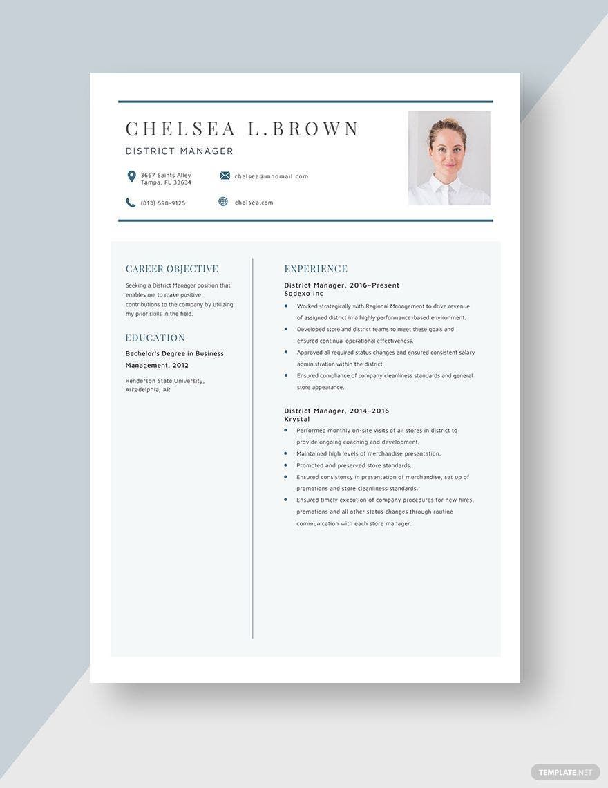 District Manager Resume in Word, Apple Pages