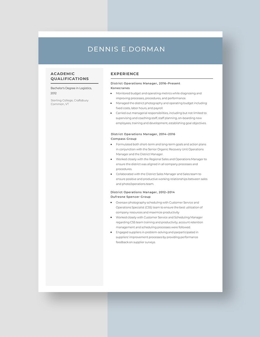 District Operations Manager Resume