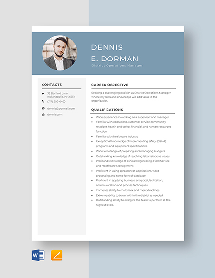 Free District Loss Prevention Manager Resume - Download in Word, Apple ...