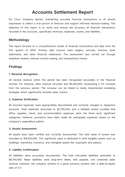 Free Accounts Settlement Report Template to Edit Online