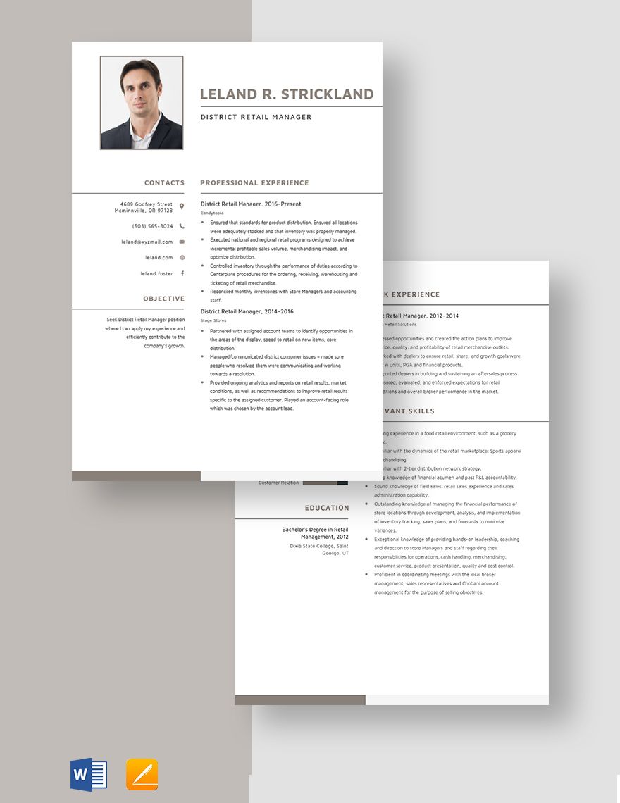 District Retail Manager Resume