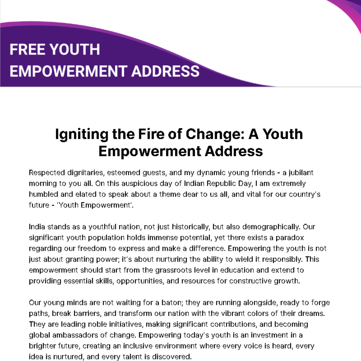 Youth Empowerment Address Template