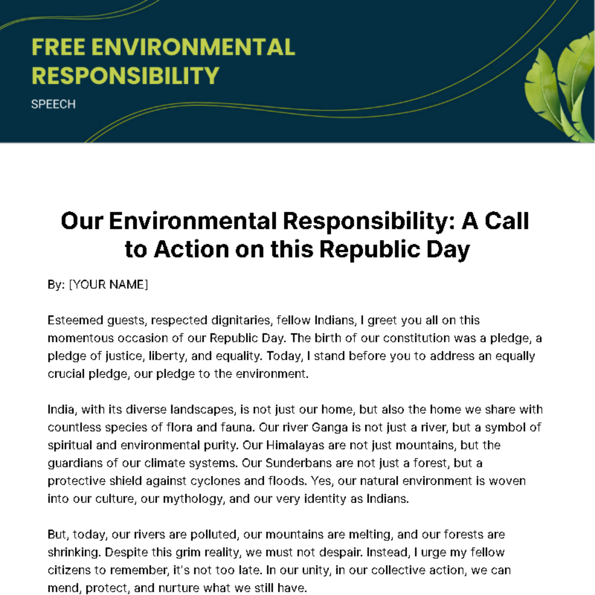 Environmental Responsibility Speech Template