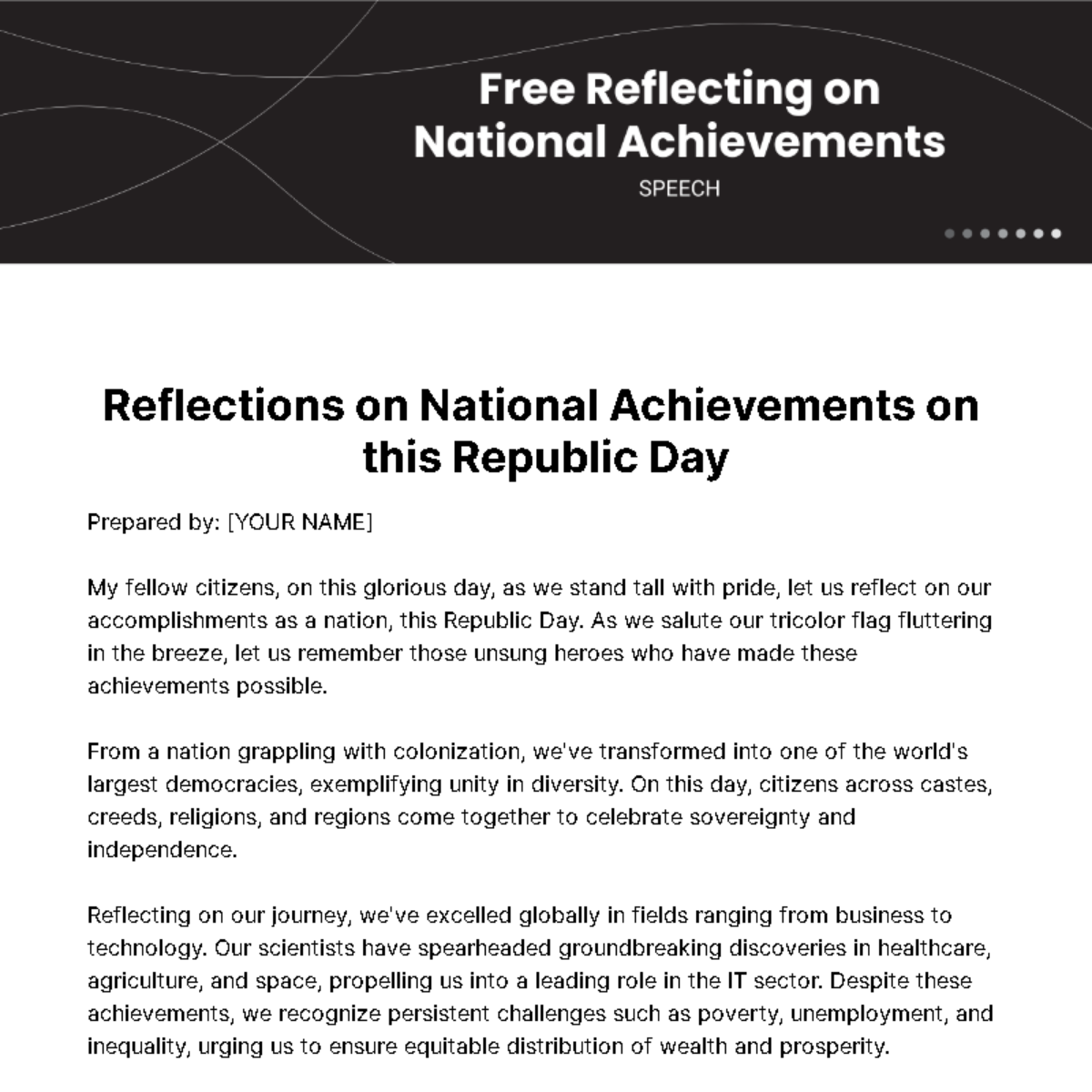 Reflecting on National Achievements Speech Template