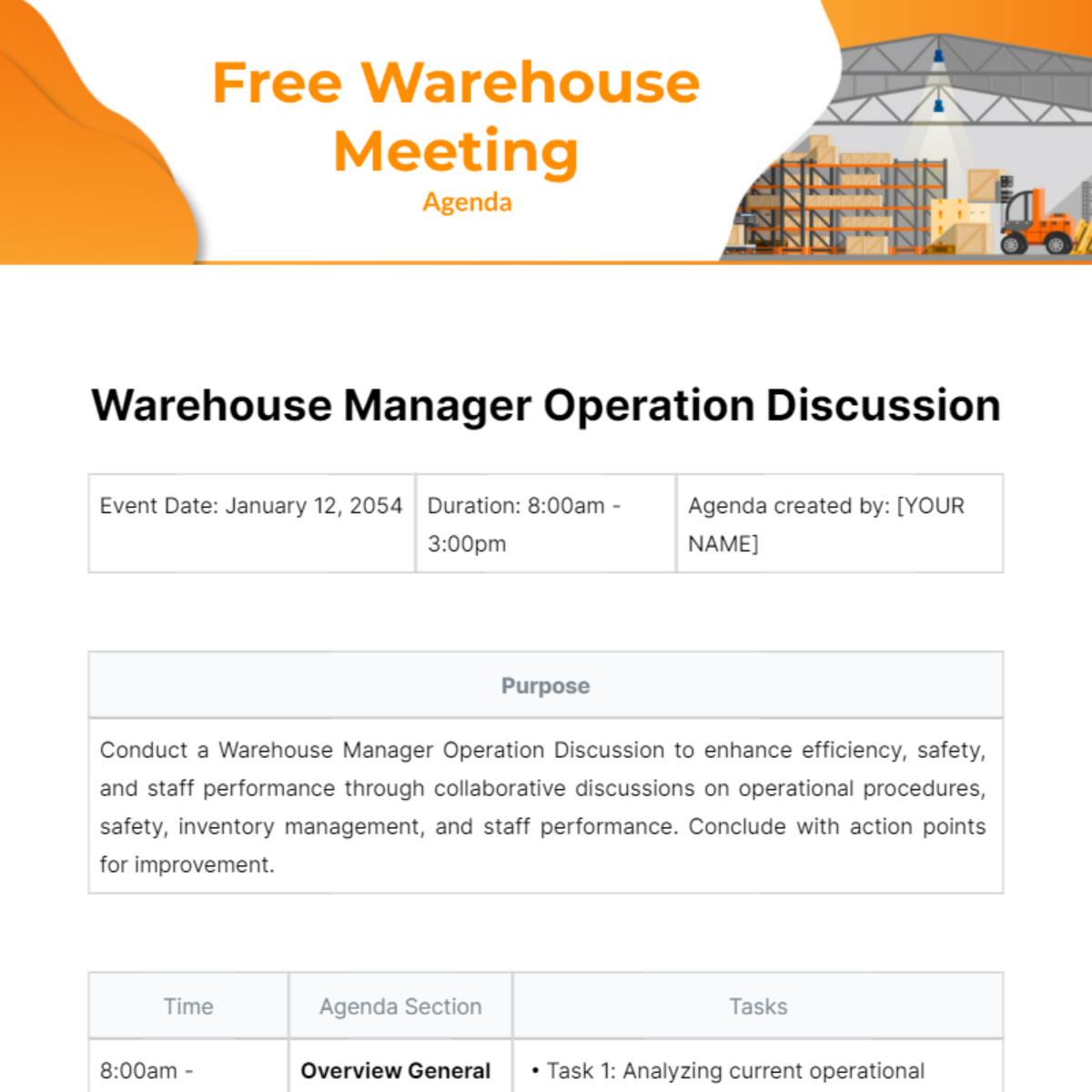Free Warehouse Meeting Agenda Template