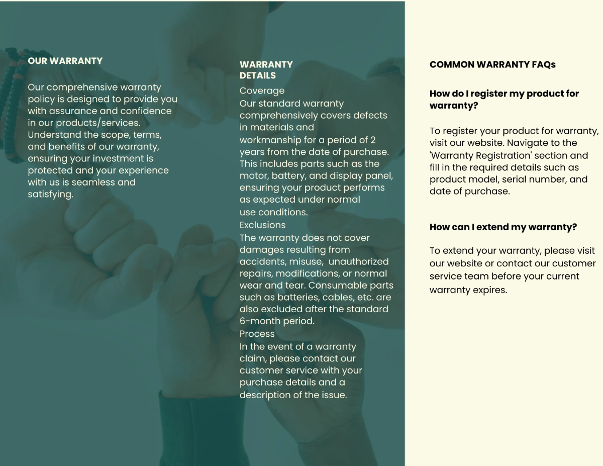 Free Warranty and Support Brochure Template to Edit Online