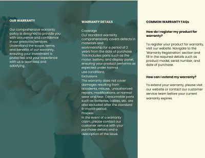 Free Warranty and Support Brochure Template to Edit Online