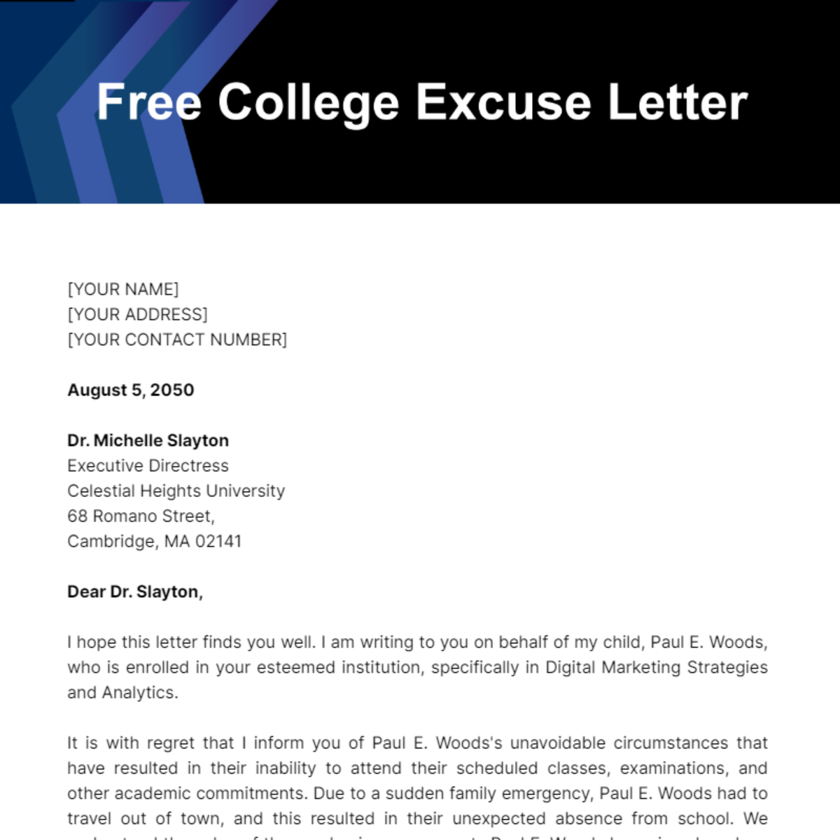 College Excuse Letter Template