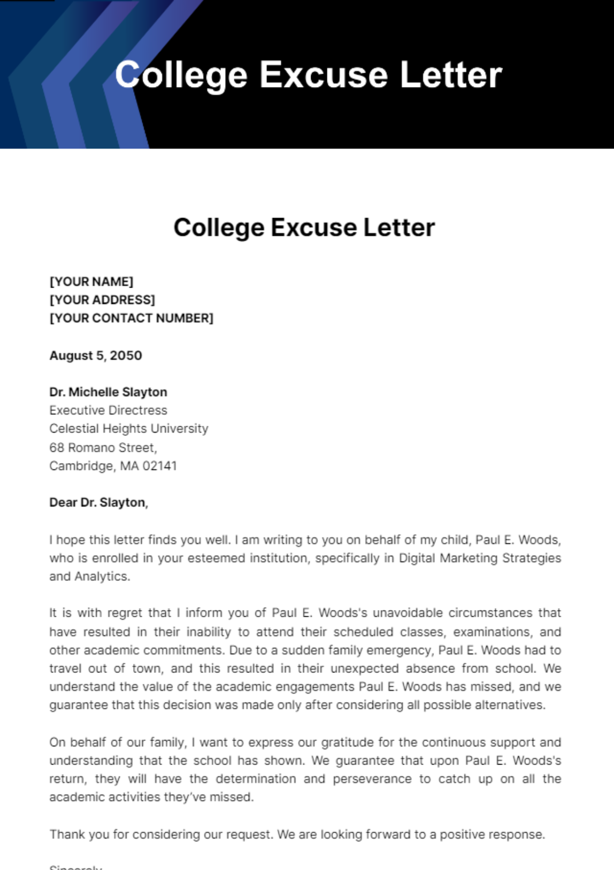 Free College Excuse Letter Template