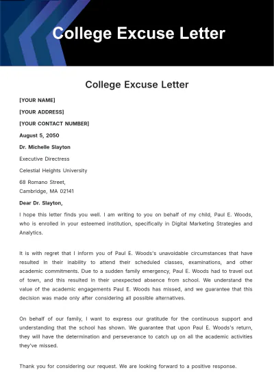 Free College Excuse Letter Template to Edit Online