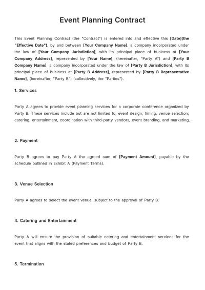Free Event Planning Contract Template to Edit Online