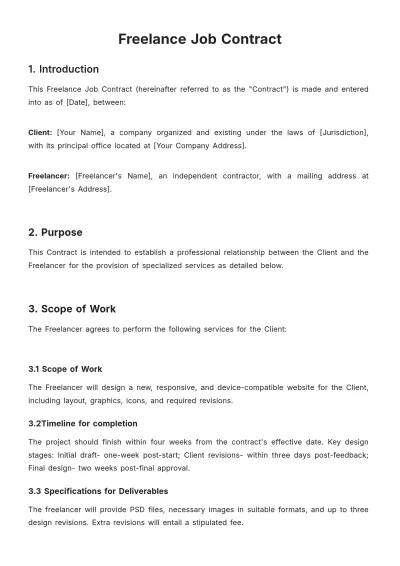 Free Freelance Job Contract Template to Edit Online