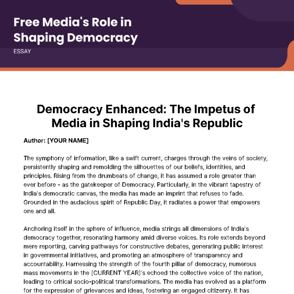 Media's Role in Shaping Democracy Essay Template