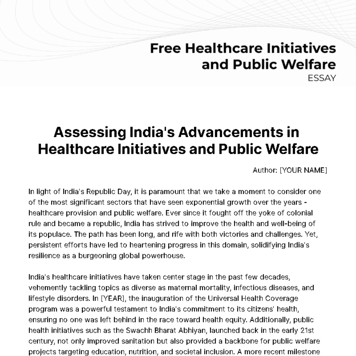 Healthcare Initiatives and Public Welfare Essay Template